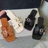 2025 Summer Women's Square Toe Cross Strap Sandals and Slippers