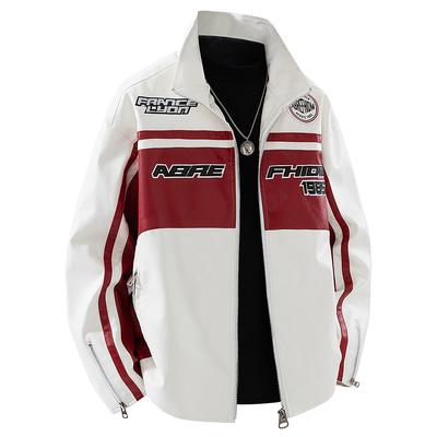 Men's Coat New Embroidered Motorcycle Jacket Men's Handsome Men's Spring and Autumn Casual Leather Jacket Top