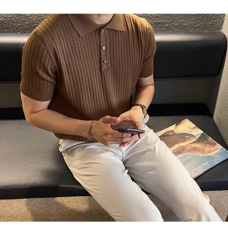 

Men s Korean Style Lightweight Short Sleeve Polo Shirt - Trendy, Casual & Business Wear XXXL кавовий