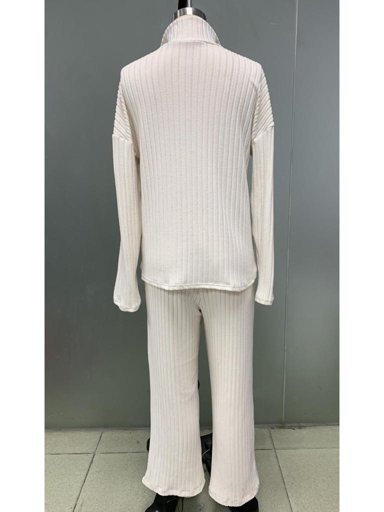 2025 European & American Fall Ribbed Knit Zipper Homewear Two-Piece Set