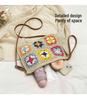 Frühlings-Häkelblumen-Patchwork-Stroh-Quadrattasche - Damen Retro Gewebte Crossbody- und Umhängetasche