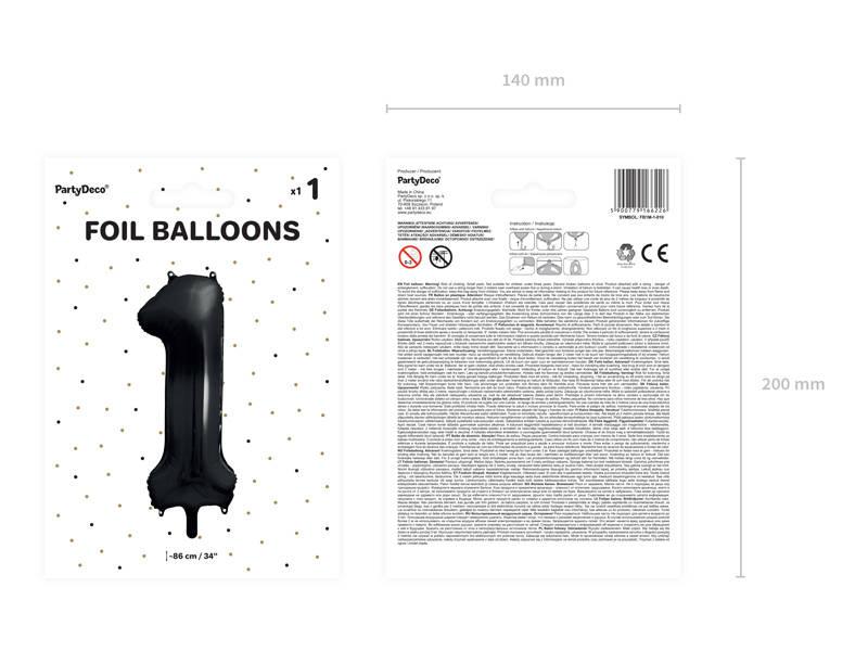 Balon Foliowy Cyfra 1 Czarna, 86Cm