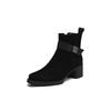 Krazing Pot Cow Suede Nubuck Round Toe Chunky Heels Chelsea Boots Size 43 Zipper Metal Flowers Women Platform Ankle Boots