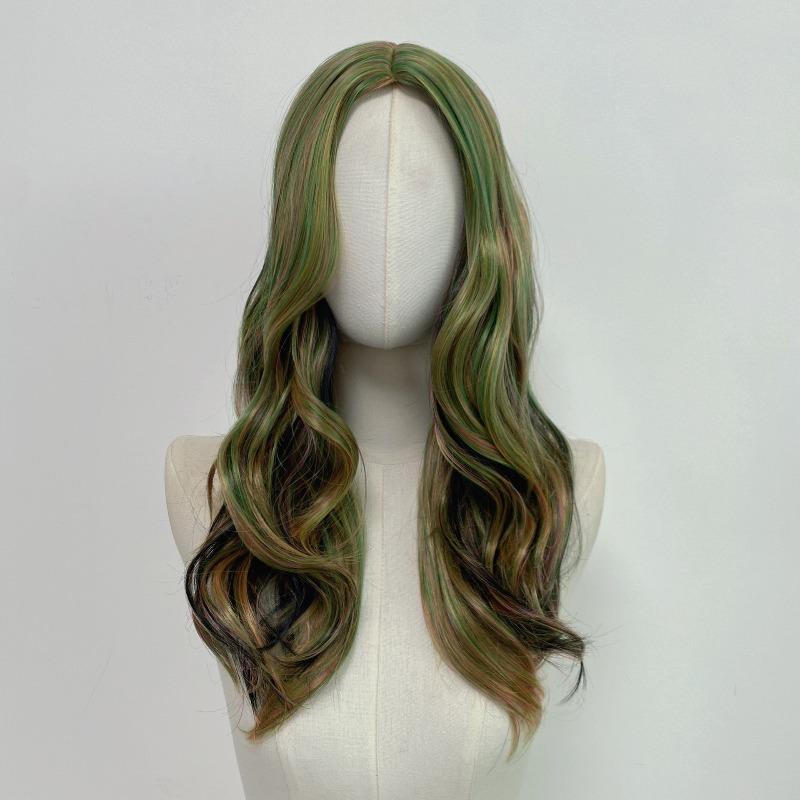 European and American cosplay forest elf wig female Fairy Wig green medium long hair big wave headgear