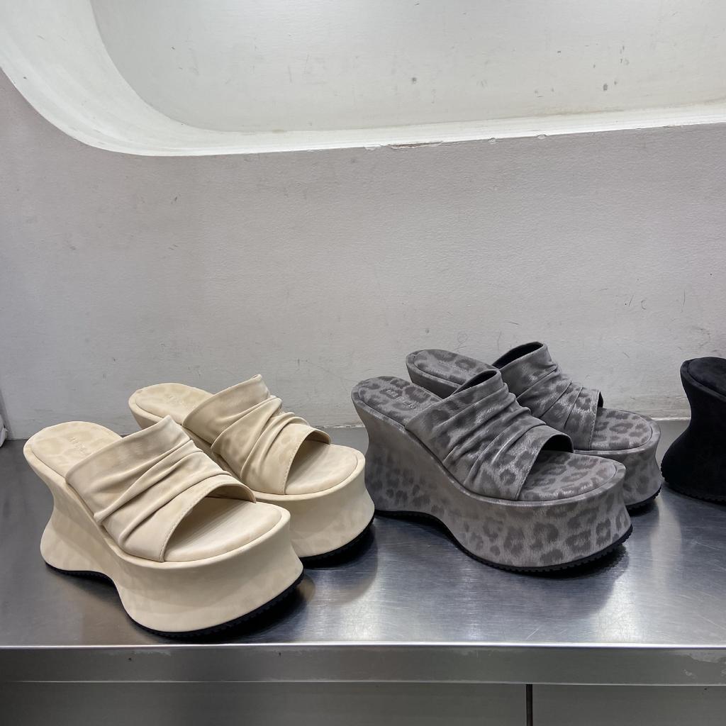 Women's Folded Leopard Print Platform Slides Thick Bottom Sandals Slip-On Summer Flats Silk Upper Cross-Border Shoes