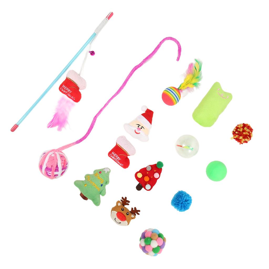 14 Stück Weihnachts-Katzenspielzeug Interaktiver Spaß Bunte Federn Plüschspielzeug Socken Weihnachten Themenbezogenes Kätzchen