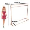 Large 30cm Doll Clothes Rack with 10 Hangers Rose Gold for 1/6 Scale Dolls Long Dress Storage 30x35cm