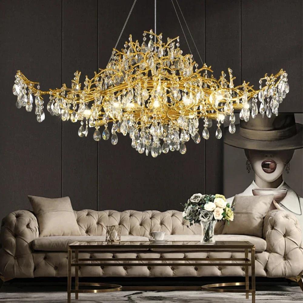 American style light luxury living room crystal chandelier branch chandelier home decoration hotel hanging LED chandelier glossy