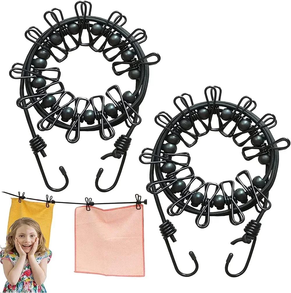 

Portable Drying Rack Clothing Camper Clothesline with 12 Clothespins Windproof Clothes Hanger Indoor Outdoor Laundry Drying Line чорний