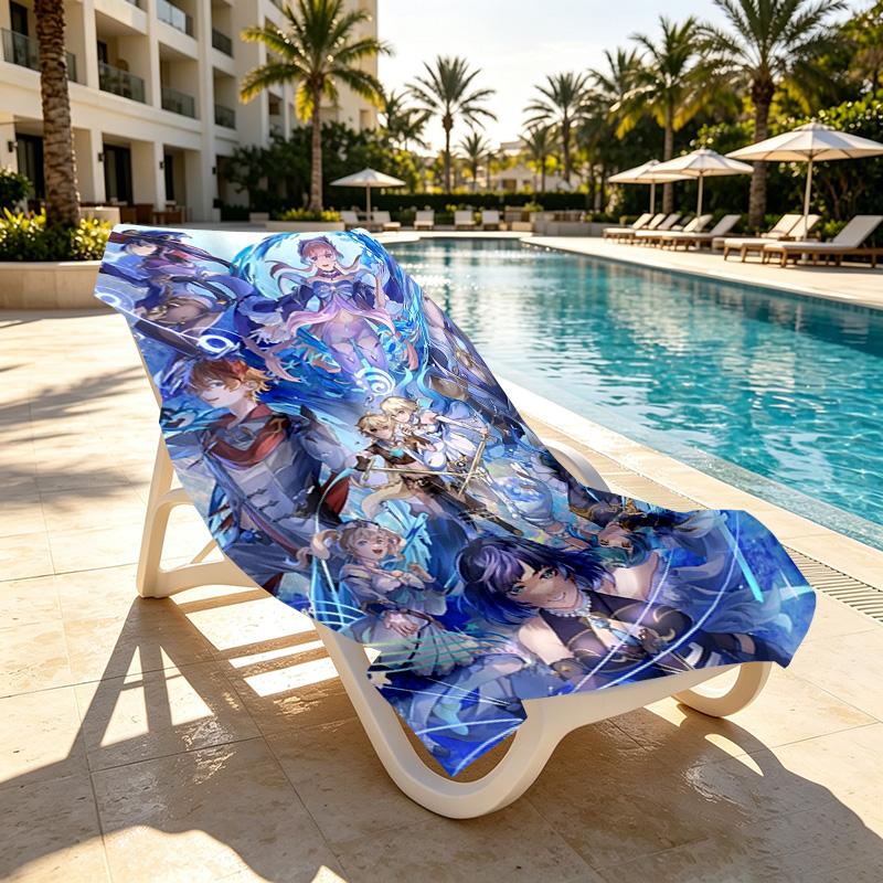 Genshin Impact Print Beach Towel Design, Soft, Lightweight. for Home Bathroom, Spa, Pool, Yoga, Surfing, Camping, Gift for Family, Friend