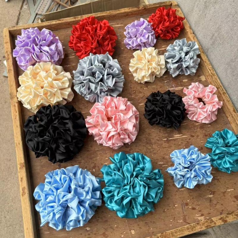 Silk Feeling Hair Tie Flower Ruched Hair Catch Hair Holder Scrunchies Hair Rope
