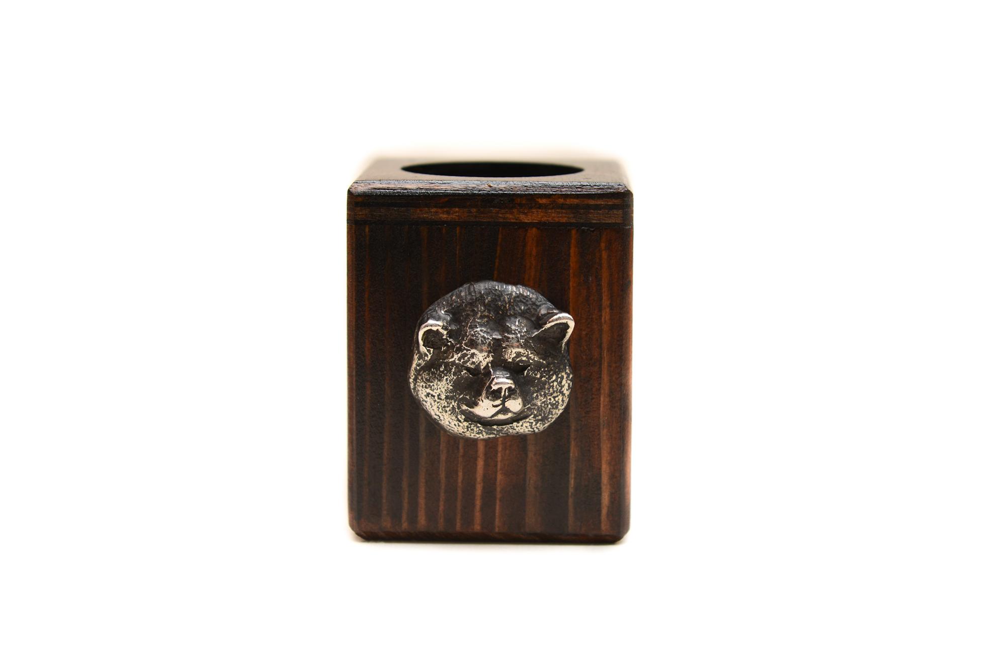 

Akita, Akita Inu - wooden candle holder with a dog, a unique souvenir after losing a dog, a handicraft from the Art-Dog brand коричневий