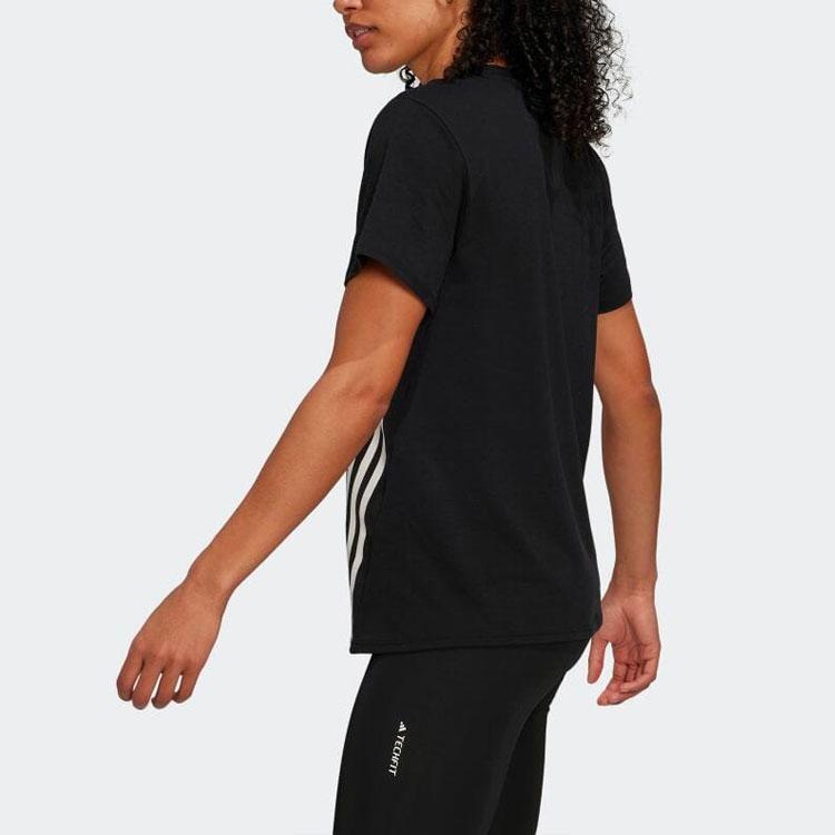 Adidas Striped Logo Print Round Neck Pullover Short Sleeve T-Shirt Women Tops Black HK6975