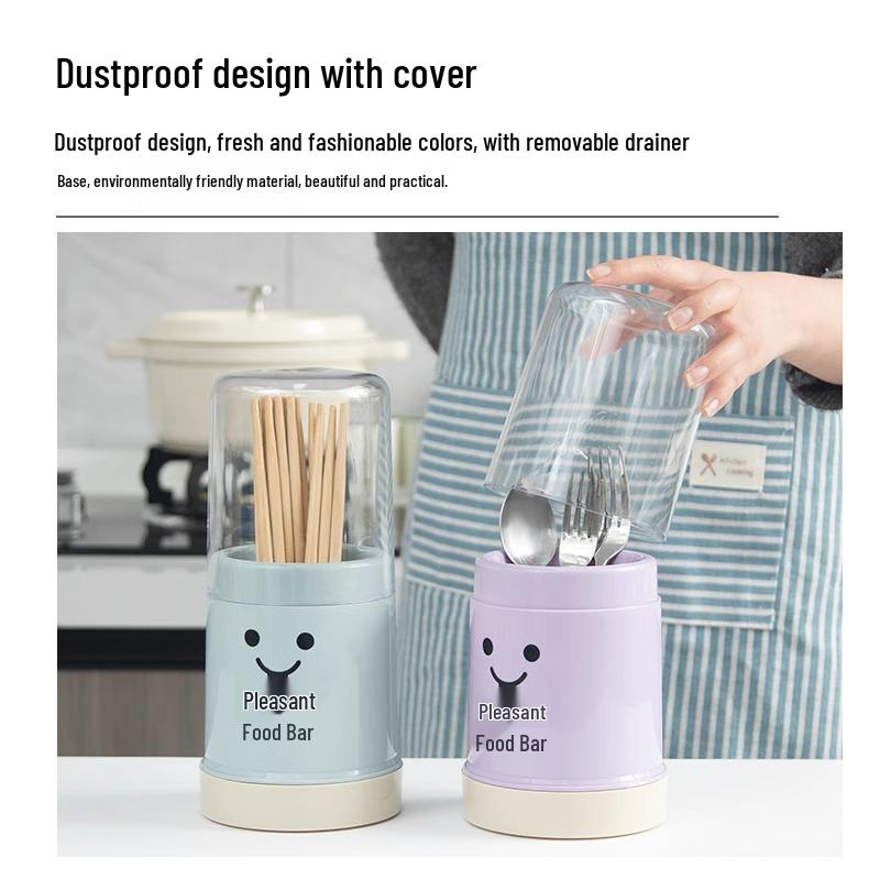 Dustproof Chopstick & Utensil Holder: Kitchen Storage Tray with Drainage