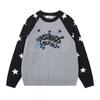American Vintage Star Jacquard Knit Sweater Unisex Color Block Raglan Sleeve Letter Print Loose Casual Pullover