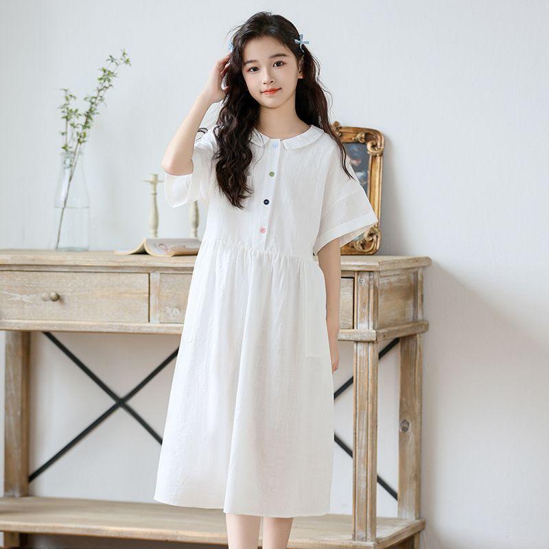 Свободное белое платье для девочек Летнее детское модное платье 120