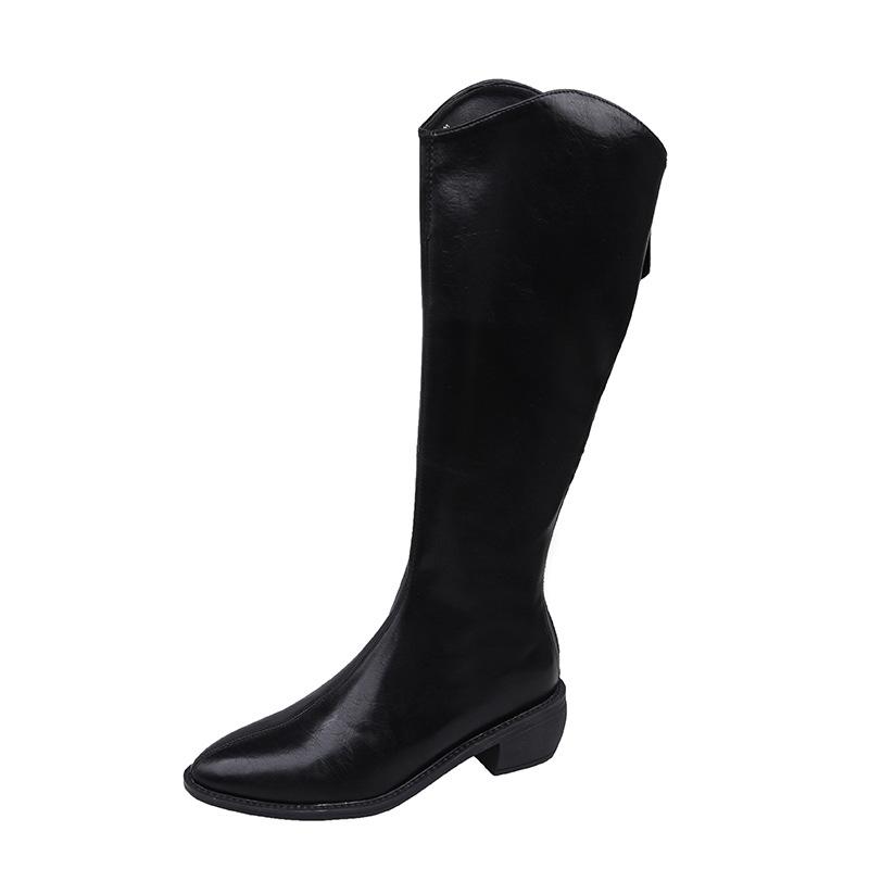 Black Pointed Toe Ladies Knee High Shaft Shoes Waterproof Women's Long Boots