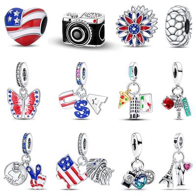 New 925 Silver Color Camera USA Eagle Banner America Charms Beads Fit Diy 925 Original Bracelets DIY Jewelry Souvenir Gifts