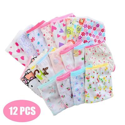 100% Cotton Kids Panties Underwear For Children Baby Lace Under Briefs Girls Shorts Knickers Underpants, Can Mixsize, 12 PCS/Lot