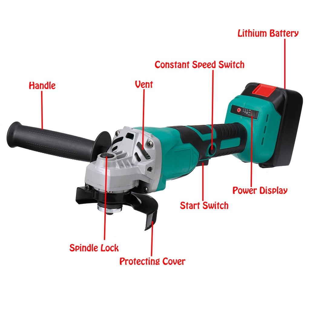 High Power Brushless Cordless Angle Grinder Polisher Machine Electric Angle Grinder Polishing DIY Cutting Tool Green+Black 100M/125MM