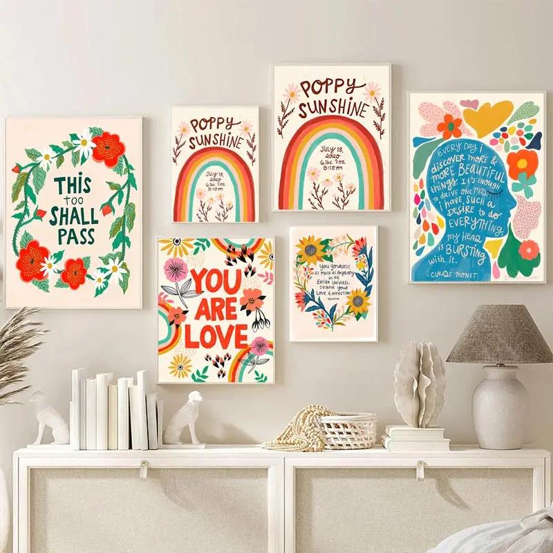 Inspirational Quote Art Poster Boho Nursery Color Canvas Painting Claude Monet Wall Print Flower Picture Study Room Home Decor