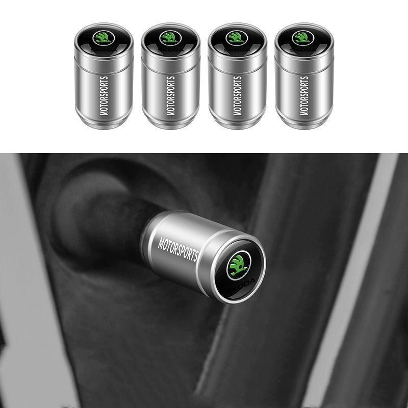 rkwcr1 4pcs Car Wheel Tire Valve Caps Stem Case For Skoda Octavia Fabia Rapid Yeti Superb Octavia A5 A7 2 S Emblems Auto Accessories