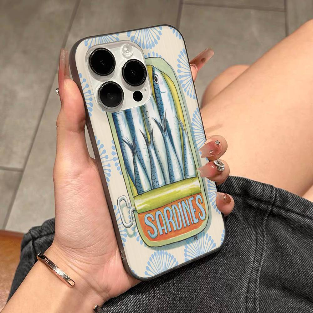 Sardines Fish Phone Case For IPhone 11 12 13 14 15 16 17 Pro Max PLUS Pro Wave Corrugated Silicone Case