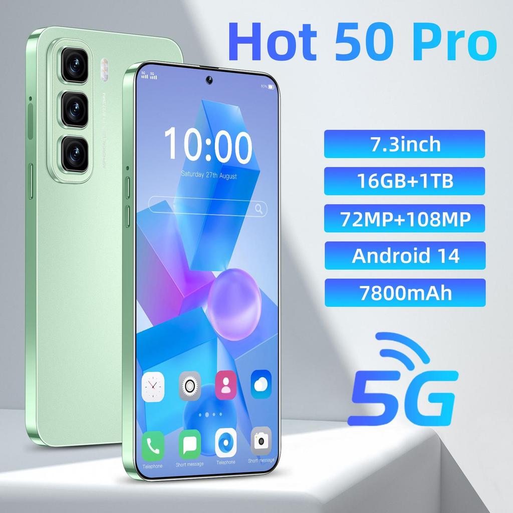 In Stock Exclusive Smartphone Hot 50 Pro: Large HD Screen, 16GB RAM, 1TB Storage