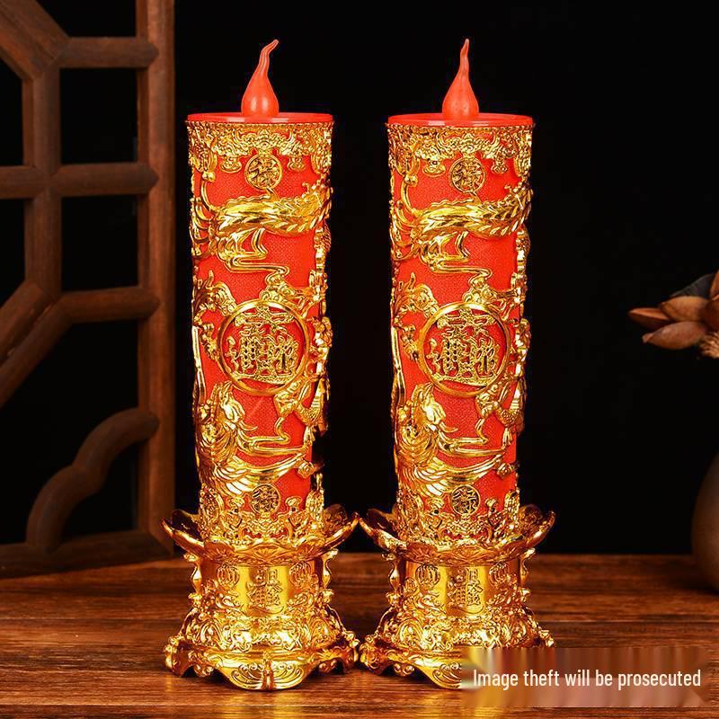 Electric Buddha & God of Wealth Candle Lamp: Plug-in, Everlasting Light, Home Decor for Attracting Wealth and Treasures.