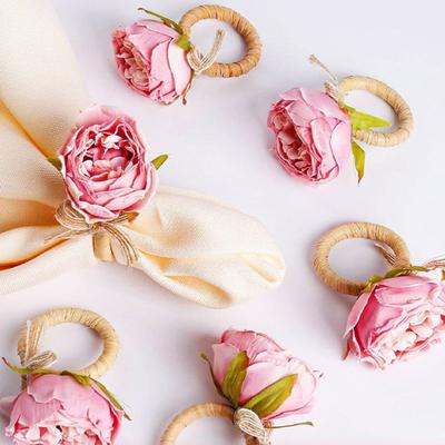 Flower Napkin Ring Handmade Rose Napkin Ring with Bow Tie Rustic Dinner Napkin Holder for Valentine's Day Wedding Parties