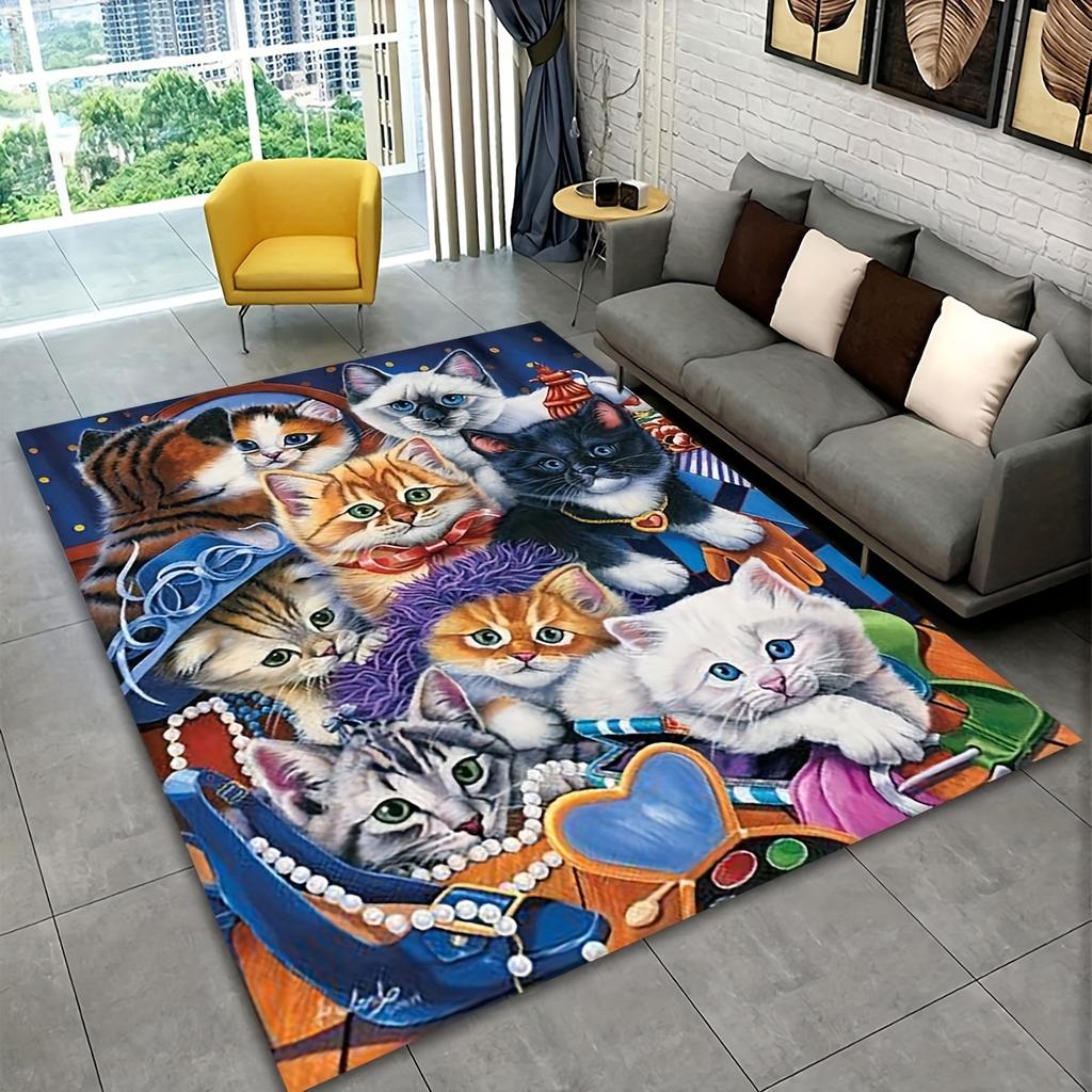 1pc 800g/m2 Crystal Velvet Anti-slip Animal Cat Chair Carpet Living Room Mat Bedroom Polyester Rugs