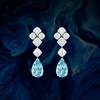 Luxury Santa Maria Aquamarine Stud Earrings High Carbon Diamond Accents Long Dangle Earrings Women Jewelry