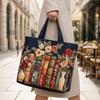 Bolsa Tote Matelassada Tecido com Estampa Retro Bolsa Tote para o Dia a Dia Bolsa de Mão Vintage Leve Dobrável para Mulheres Uso Diário Viagem Compras