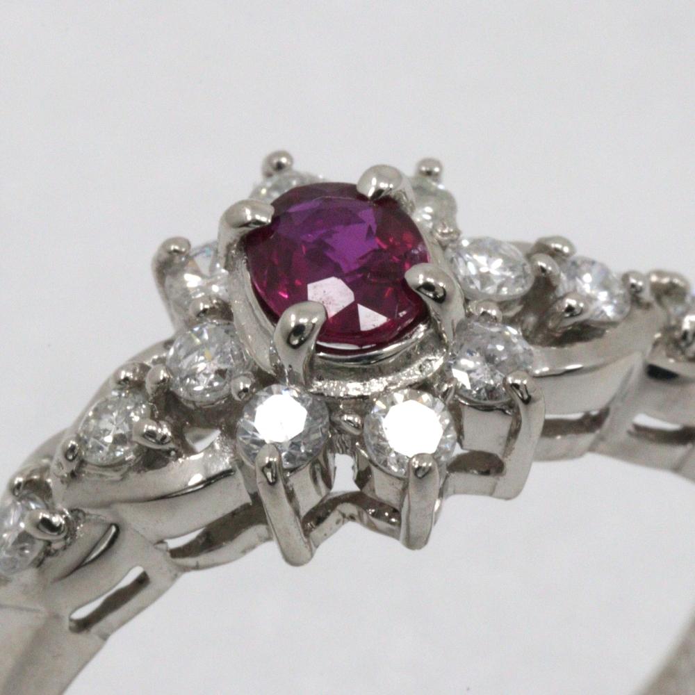 Ring Pt900Platinum/Ruby/diamond #5.8(US Size) 4.1g Women Used