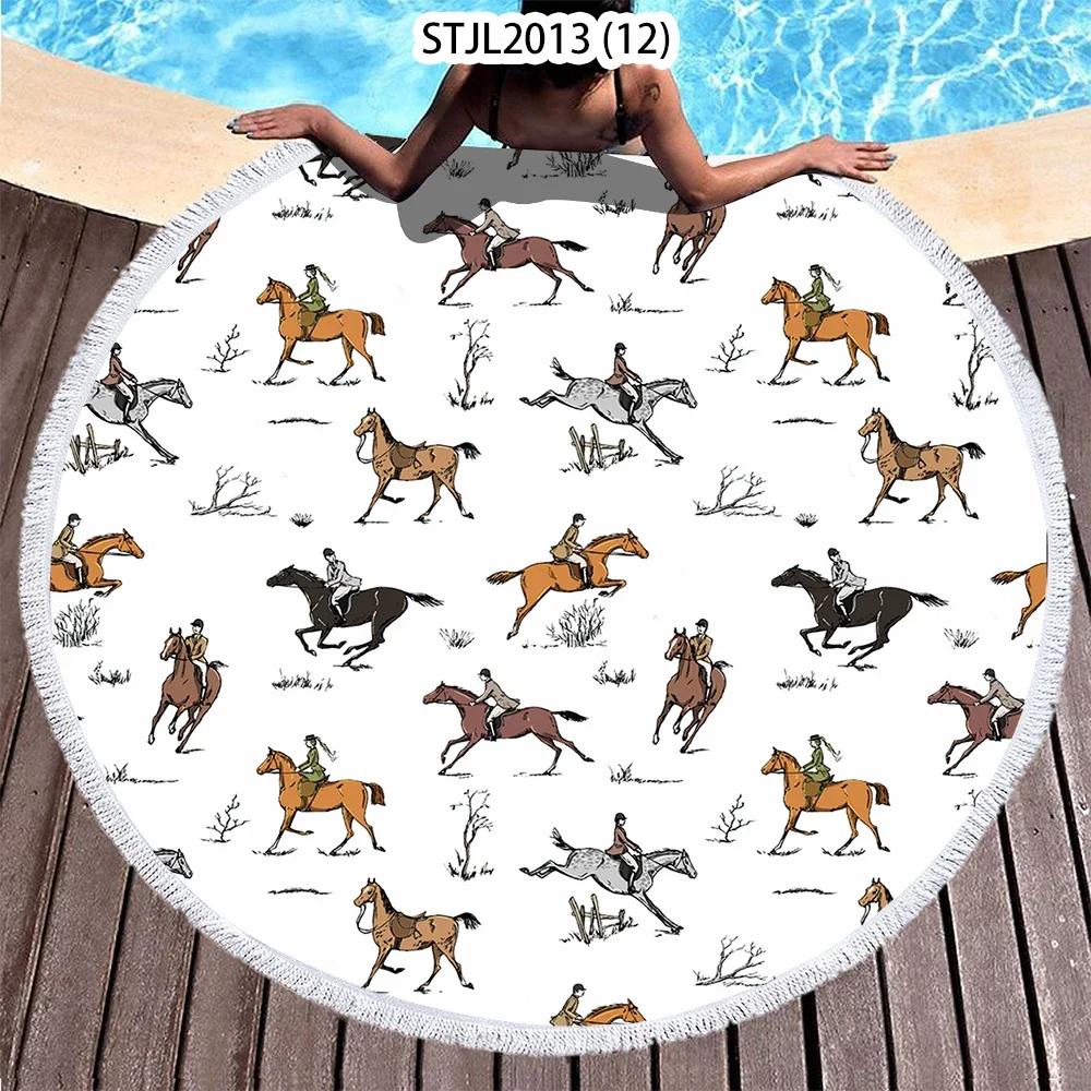 Mushroom Pattern Plant Horse Riding Printed Beach Towel Microfiber Digital Swimming Pool Beach Towel Blanket Shower Beach Towel
