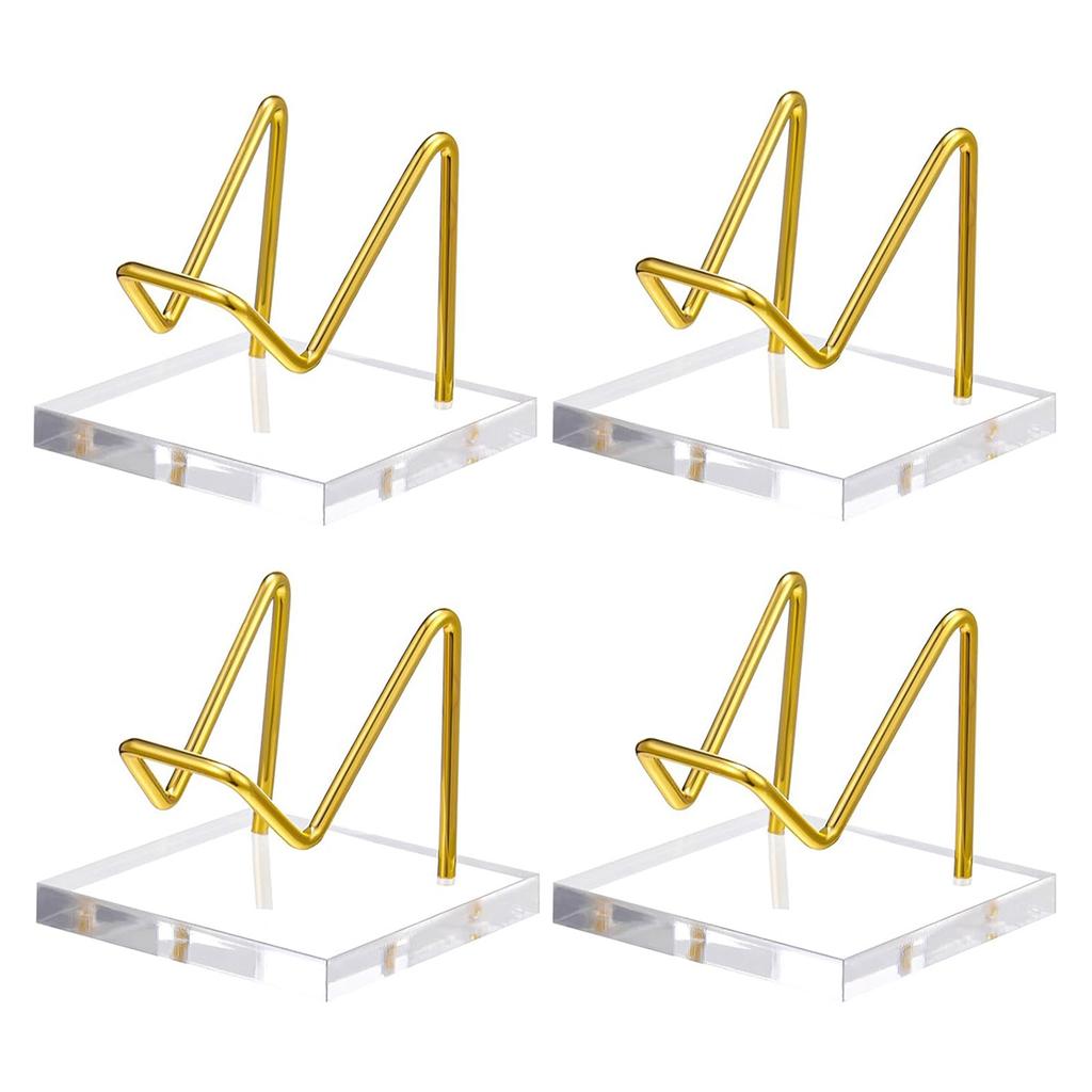 2025+ 4 Pcs Acrylic Display Stand with Gold Metal Arms Display Pedestal with Acrylic Base Decorative Gold Easel Stand Mineral