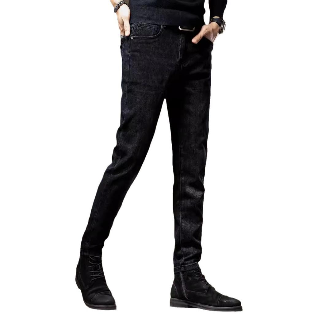 Autumn new high-end elastic black men's jeans trendy brand slim-fitting small feet casual versatile and thin pants men