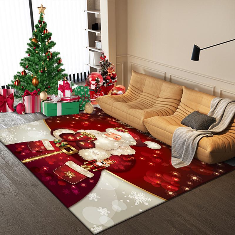 Tappeto di Natale Cartone Animato Babbo Natale Camera da Letto Comodino Soggiorno Area Divano Tappeto Grande Antiscivolo Tappetino per Pavimento Ingresso Zerbino