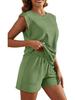 Women's 2026 Summer Solid Color Two-Piece Set: Round Neck Top & Pocket Shorts