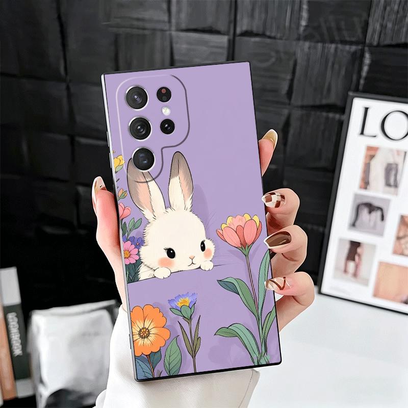 Cute Cartoon Bunny Rabbit Soft Phone Case for Samsung Galaxy S26 S25 Edge S24 Ultra S23 Plus S22 S21 FE S20 Black Cover Back She