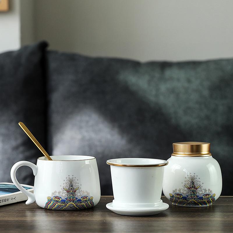 Guochao Keramiktasse Emaillefarbe Kaffeetasse Teeset Geschäft Bank Kunde Firmenveranstaltung Geschenke