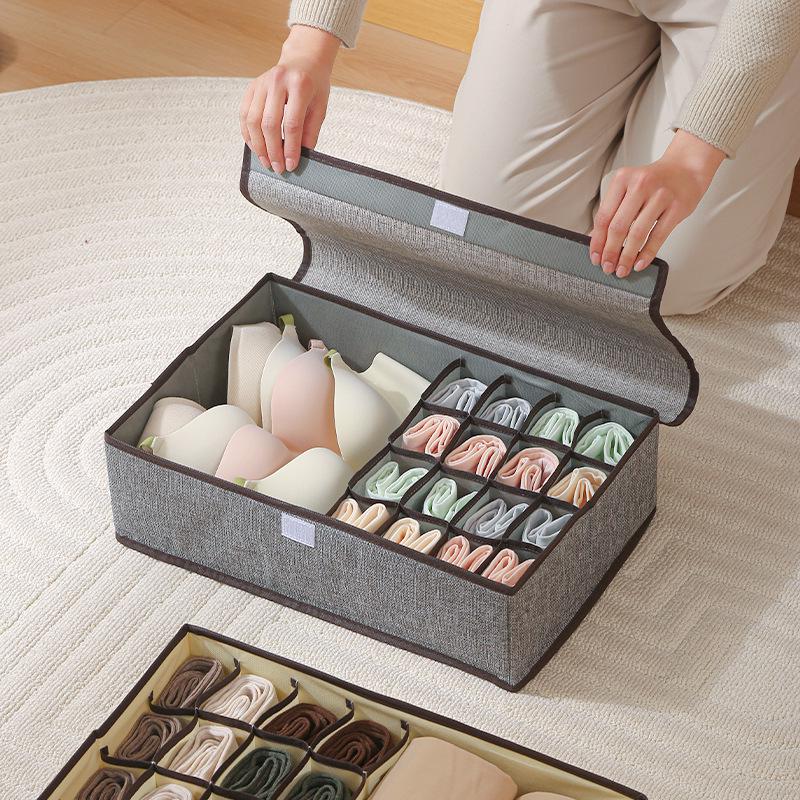 Foldable Underwear & Sock Organizer with Lid for Bedroom Drawers