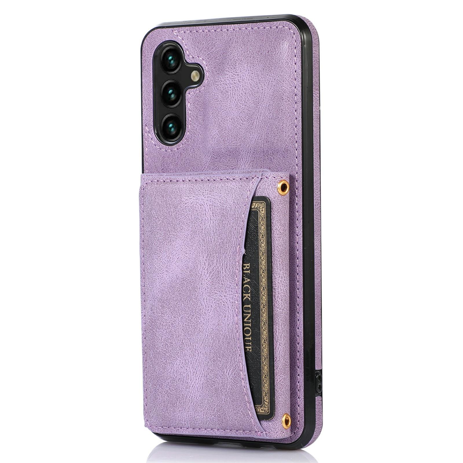 

For Samsung Galaxy A25 5G (Global) (161.0mm) Phone Case Tri-Fold Wallet Kickstand PU Leather+TPU Back Cover Purple