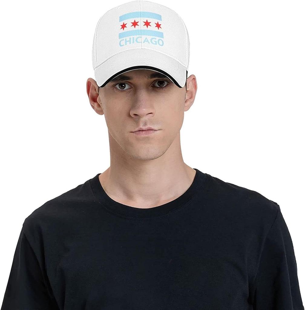 Chicago City Flag Sandwich Hat Baseball Cap Casquette Fit Men And Women Dad Caps White Unisex Adjustable