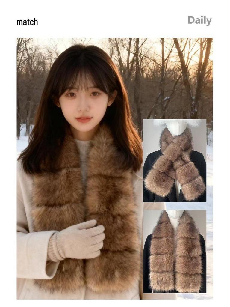 Korean Style Double-Sided Faux Mink Fur Scarf: Women's Thick Warm Neck Warmer for Autumn/Winter - Versatile & High-End Feel