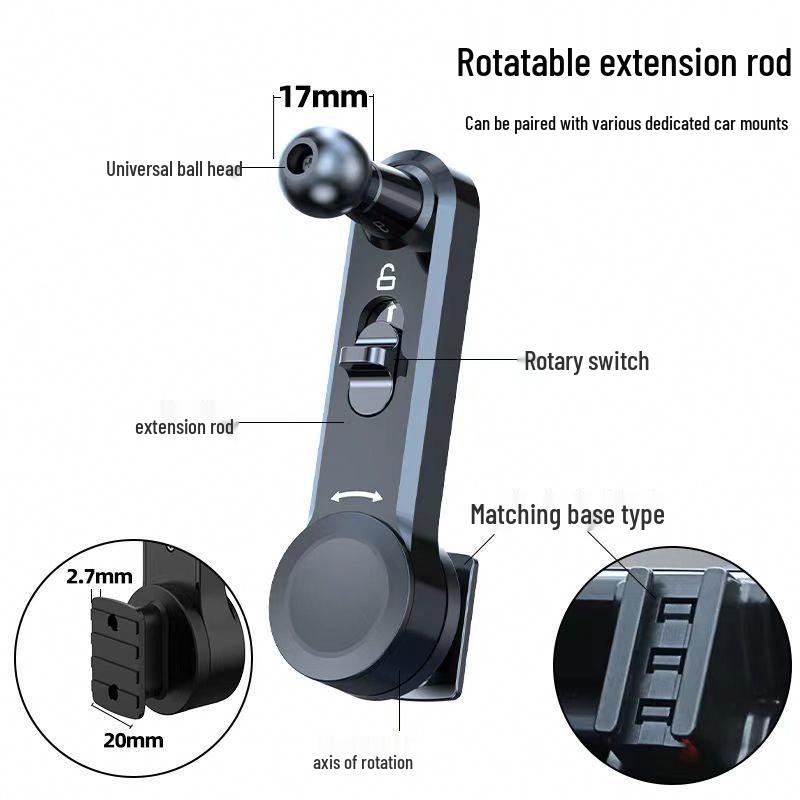 Car Phone Holder with 7mm Ball Head and Extension Rod for Windshield, Wiper, and Vent.