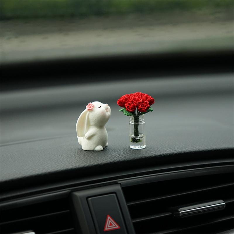 Cute Creative Car Interior Decoration Exquisite Mini Rose Vase Auto Center Console Decoration Ornaments Accessories Gifts