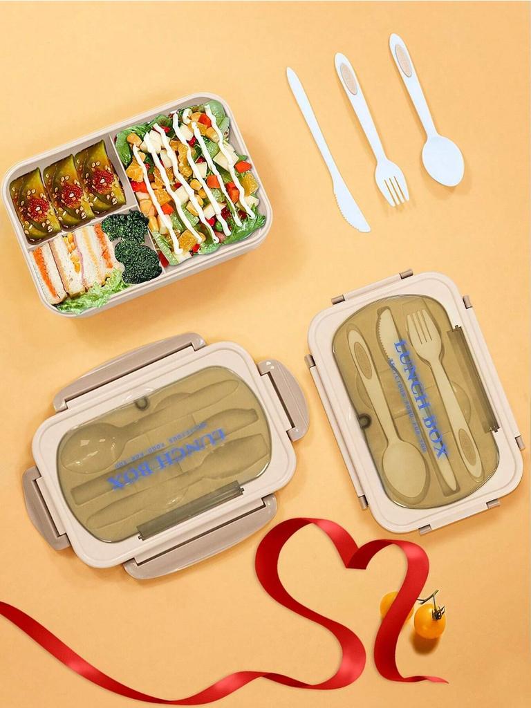 1Pc Bento Box Adult Lunch Box featuring 4 CompartmentsUtensils Sauce Jar Muffin Liners MicrowaveDishwasher Safe Back To School