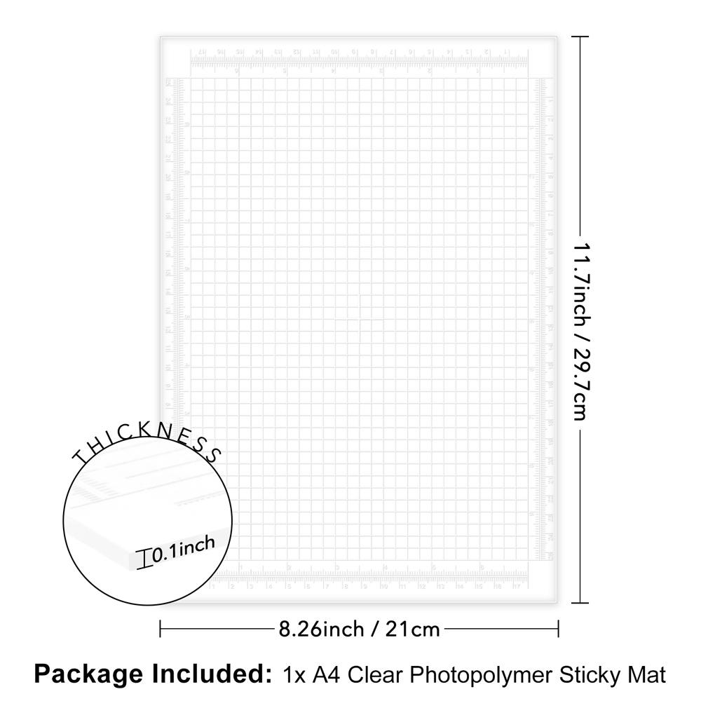 

A4 Clear Photopolymer Sticky Mat with 1/4 Grid & cm and inch Dual Scales for Stencil Stamp,Drawing Template | Reusable Anti-Sli
