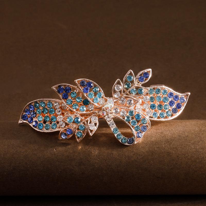 Clip de Primavera de Circonita Blanca Flor de Pedrería Brillante Clip Superior Clip Horizontal Elegante Adorno para el Cabello de Moda para Madres